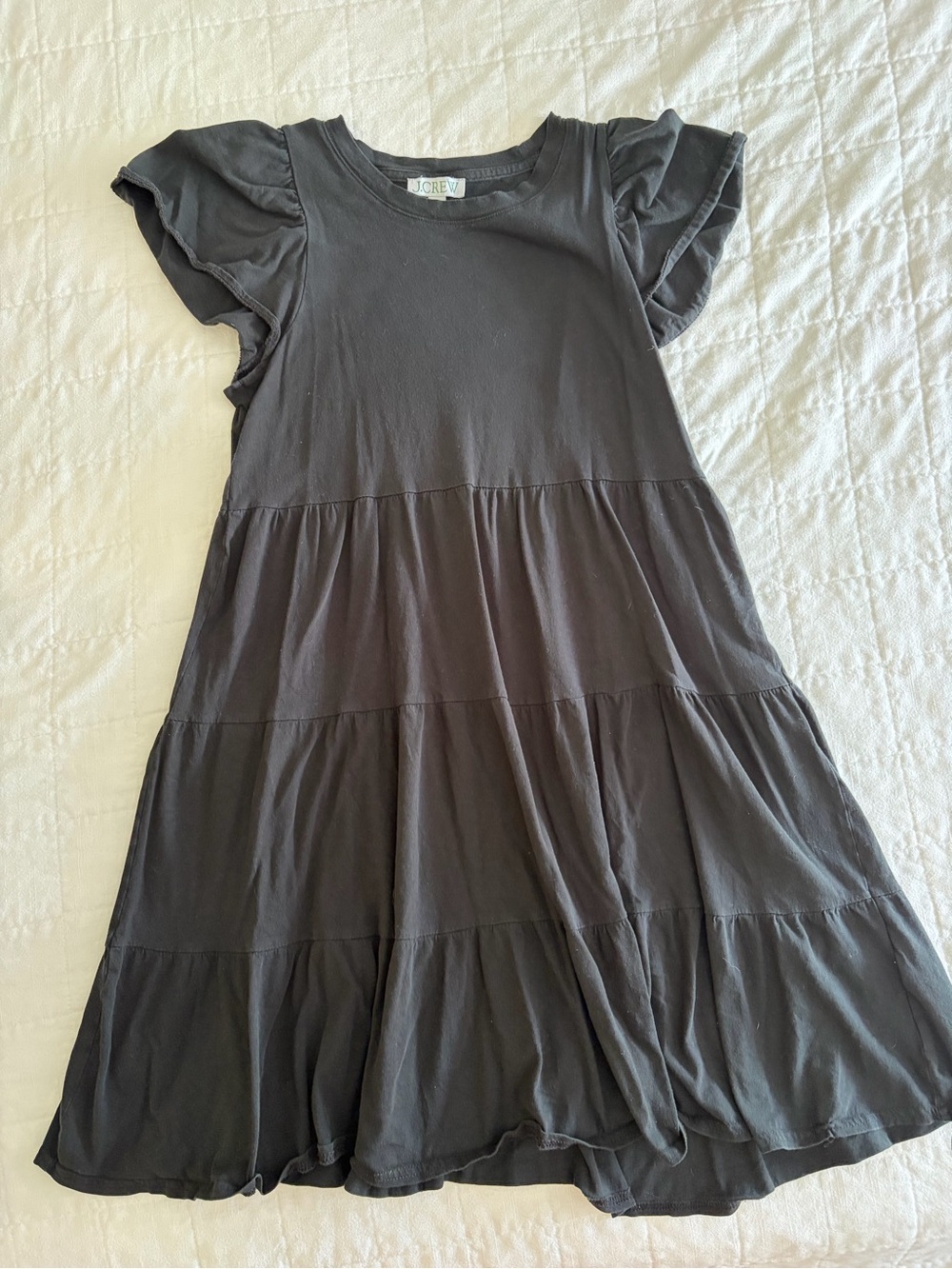 J. Crew Black Tiered Flutter-Sleeve Dress